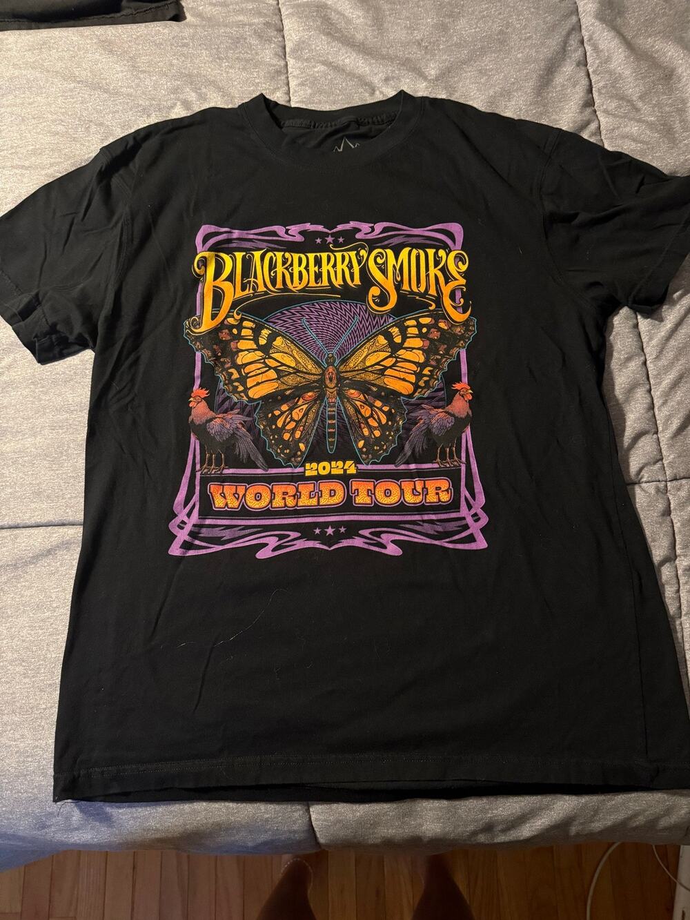 Blackberry Smoke World Tour Concert Tee T-shirt Black Butterfly & Rooster XL